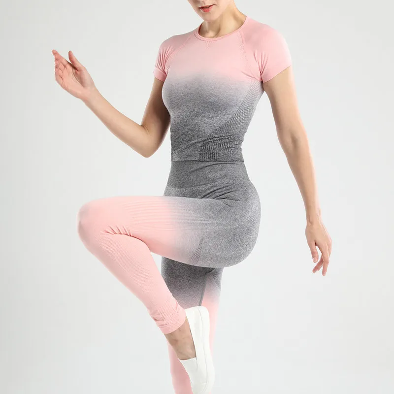 Бесшовный набор для тренировок Женский комплект из 2 предметов Леггинсы йоги