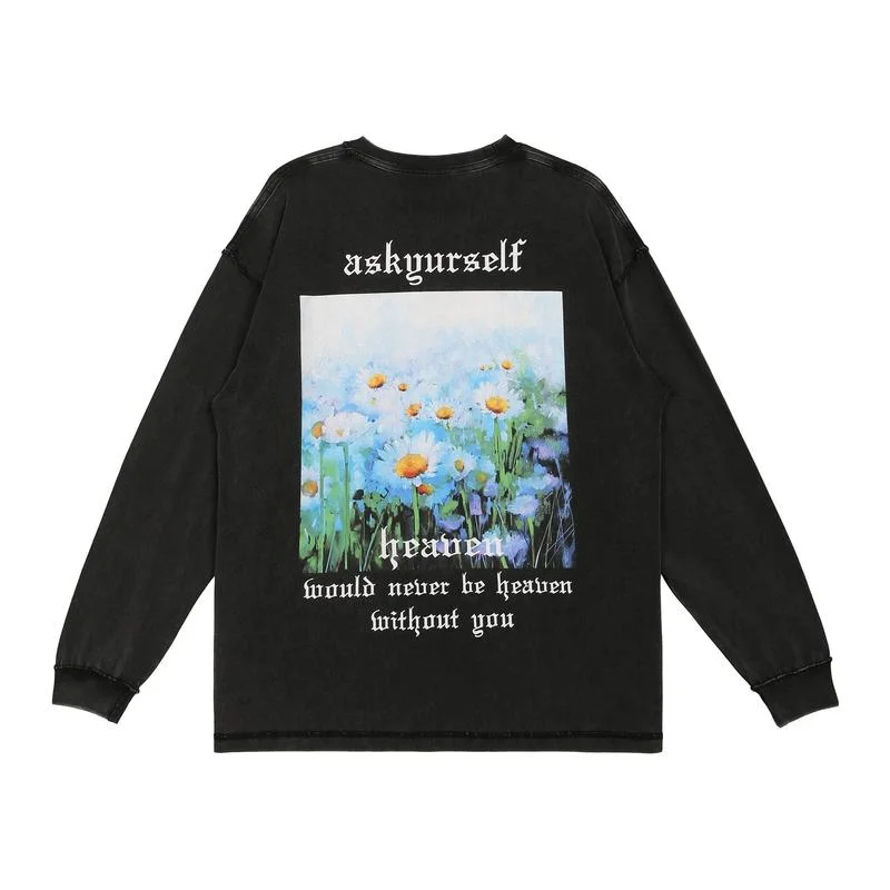 

22SS Washed Daisy Oil Painting Pure Cotton EU Size Askyurself Hoodie Men Women High Street Autumn Winter Kanye West Deadpool