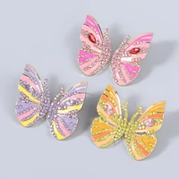 jijiawenhua new trend rhinestone dripping butterfly shape womens earrings dinner party fashion statement jewelry accessories