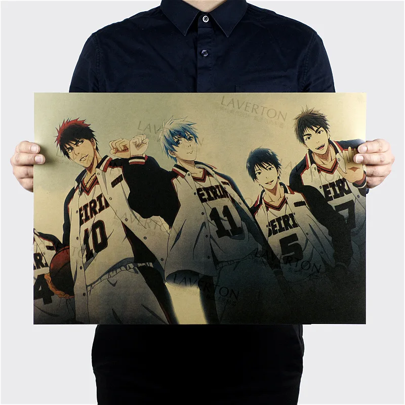 

Retro Kraft Paper Poster of Classic Japanese Sports Anime Kuroko's Basketball Wall Sticker for Bar Room Decor Gifts 51x35.5cm