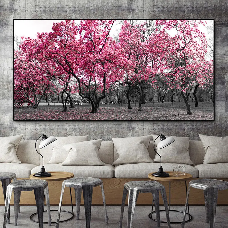 Постеры и принты черно белого пейзажа Золотые желтые деревья поп горы холст