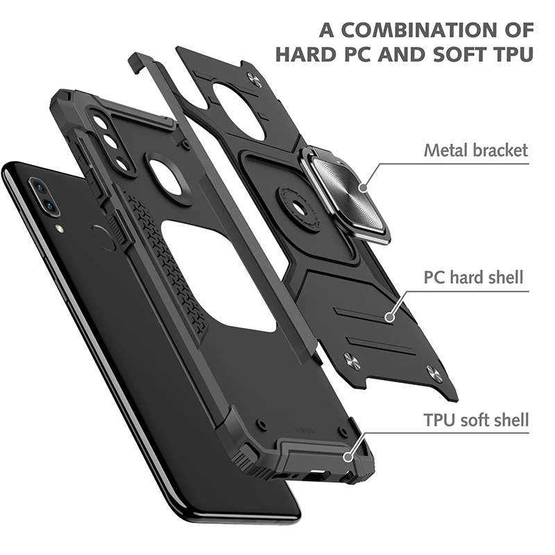 

Shockproof Phone Case For Samsung Galaxy A20 A30 Camera Protection Ring Stand Car Holder Cover Coque