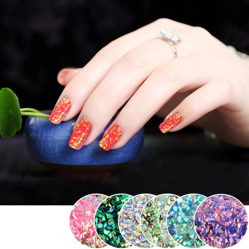 Оптовая продажа женские блестящие рыбьи чешуи ногти блестки шестигранные