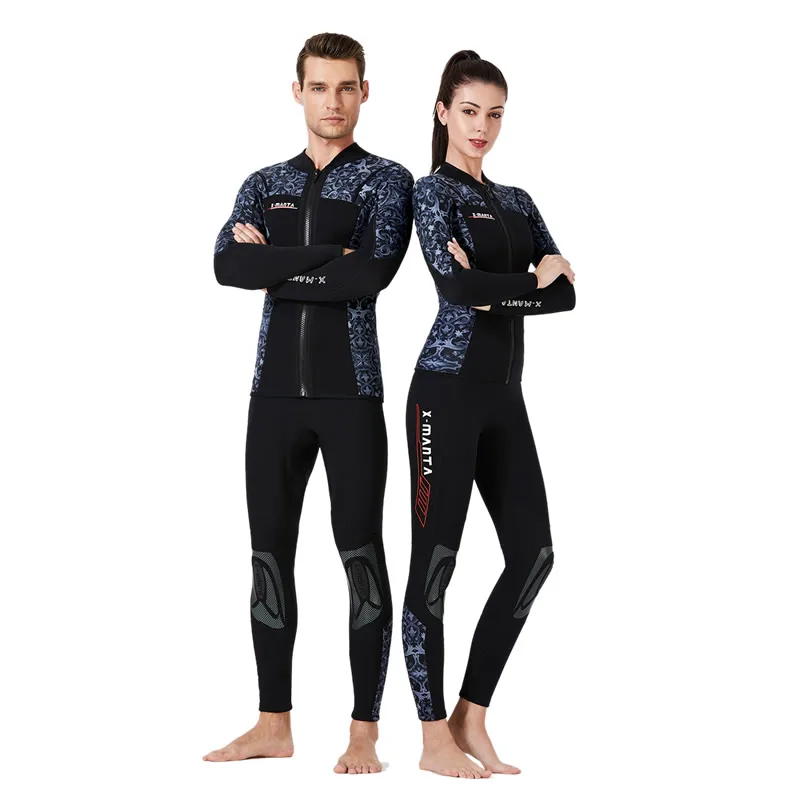 

Chinese Flower 3mm Neoprene Men Women Wetsuit Diving Pants Jacket 2-pieces Winter Warm Deep Swimsuit Long Sleeve Surfing Suit
