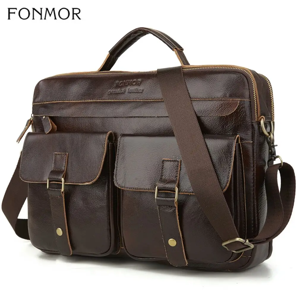 FONMOR мужской портфель, сумки для деловая сумка для мужчин, комплект из 2 предметов, сумки высокого качества, Кожаные Офисные Сумки через плечо, сумка-тоут - Цвет: Коричневый