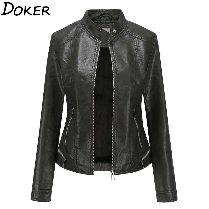 

Autumn Winter Faux Leather Jackets Women Long Sleeve Fashion Plus Velvet Warm Zipper Leather Blazer Lady Plus Size Outerwear