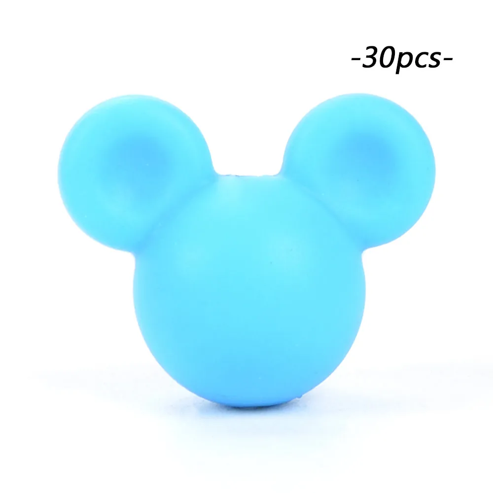 deep skyblue LOFCA 30 шт Микки силиконовые бусины BPA бесплатно мультфильм детские игрушки для прорезывания зубов пищевой силикон для кормления ожерелье для изготовления соски цепь - Цвет: deep skyblue