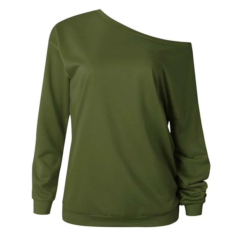 

Autumn Women Blouse Women Long Sleeve Shirt One Shoulder Sexy Solid Shirt Spring Fashion Skew Collar Loose Blouse Women Top