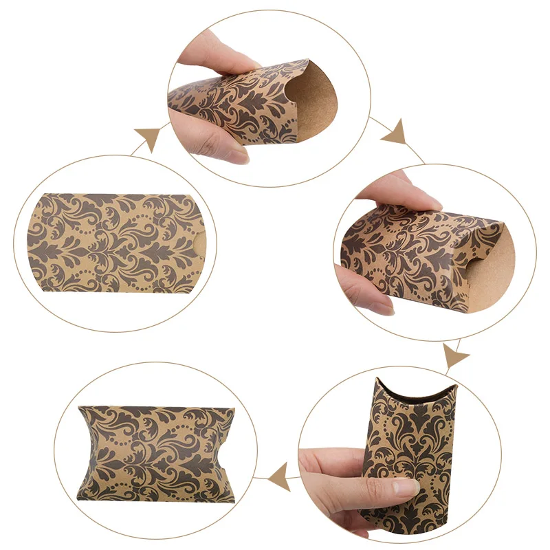 

10pcs 8x5cm Mini Candy Box Pillow Shape Kraft Paper Boxes Wedding Birthday Baby Shower Favors Package Supply Christmas Gift Bags