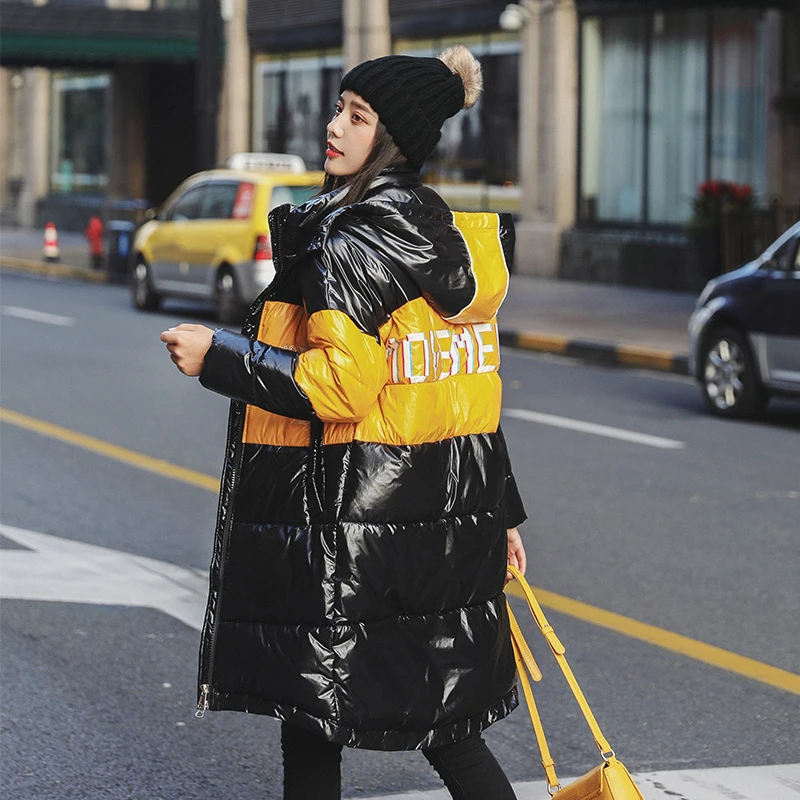 Водонепроницаемое длинное зимнее пальто для женщин новинка 2020 модная Глянцевая