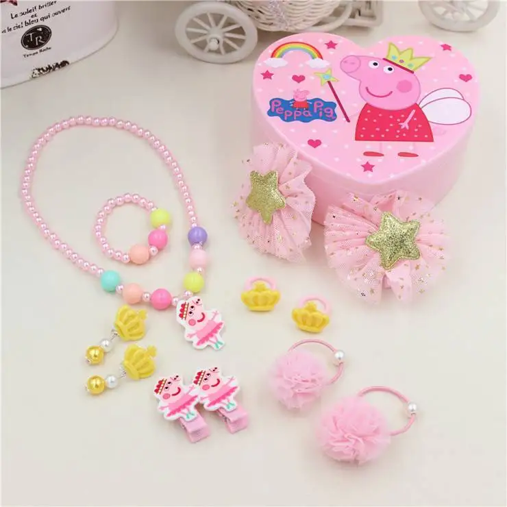 Pink pig Новейшие бусы принцессы, ожерелье, браслет, заколки для волос, ювелирный набор, рождественский подарок для девочек, детские украшения, аксессуары - Окраска металла: Pink pig