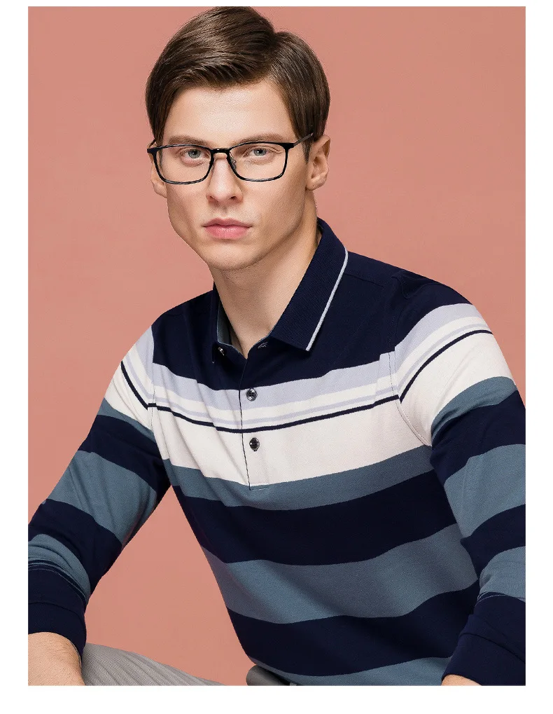 

Brand Polo Shirt Men Long Sleeve 100% Cotton Polos Tee Shirt Business Casual Striped Polo Shirts Autumn Gift for Husband/Father
