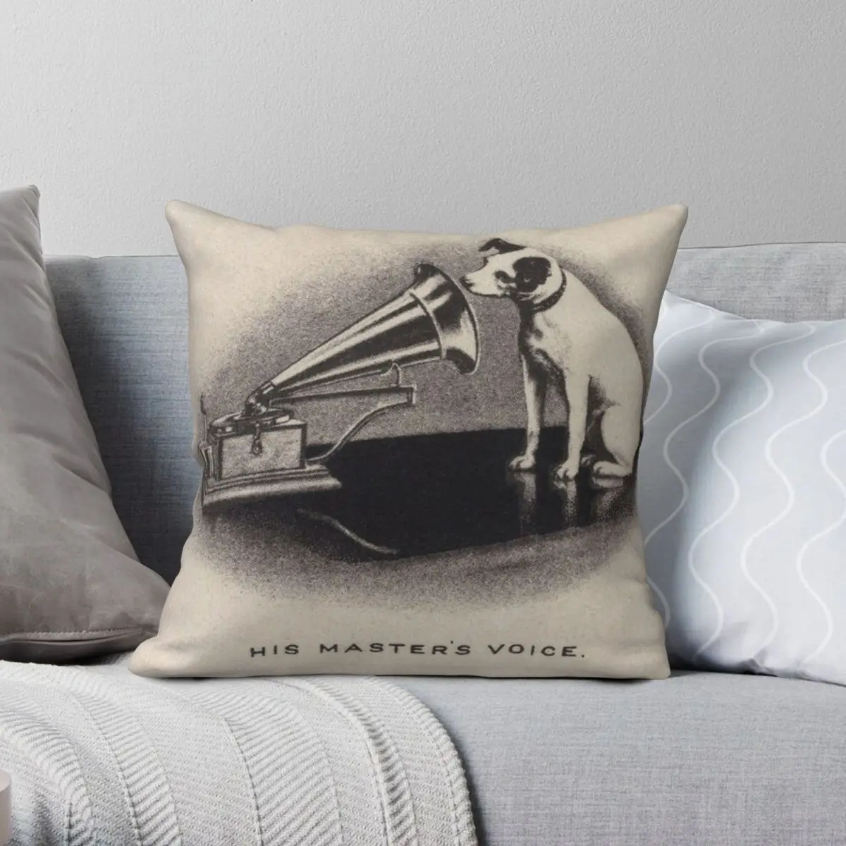 

His Master's Voice Square Pillowcase Polyester Linen Velvet Printed Zip Decor Home Cushion Cover 45x45
