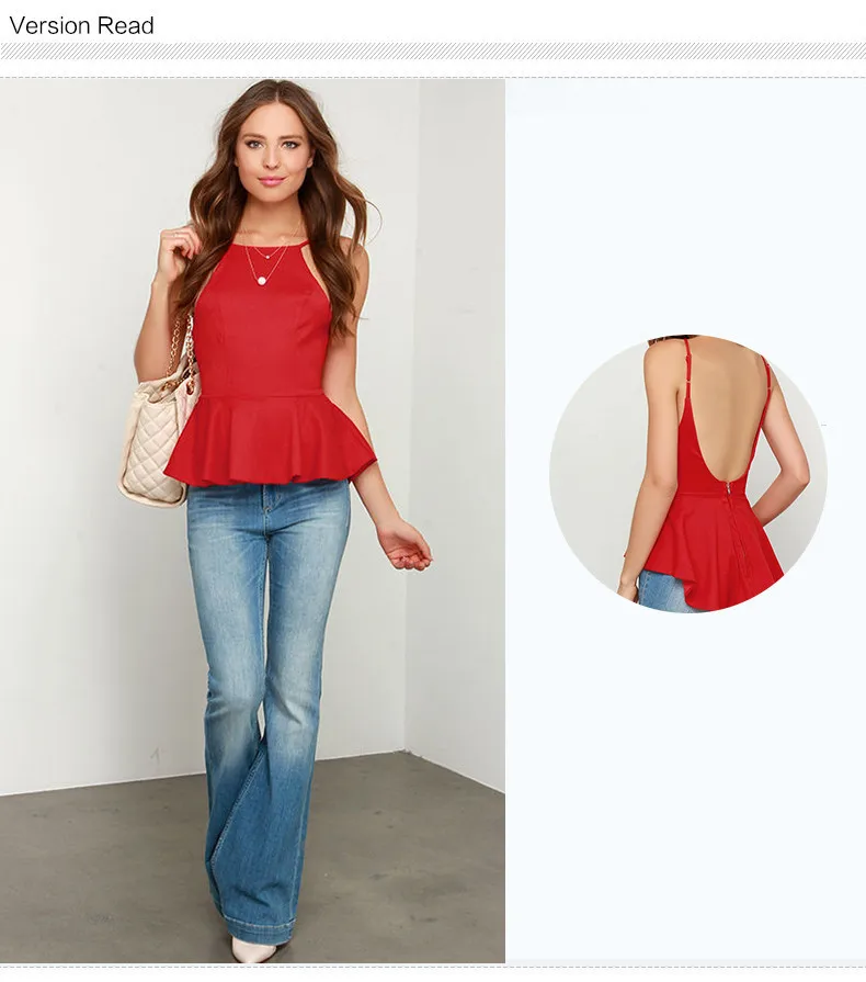 

Women Sling Tops Sexy Backless Upper Collar Pure Colored Lotus Leaf Tee Shirt Slim Casual Lotus Leaf Ladies Reveal Top 2021 New