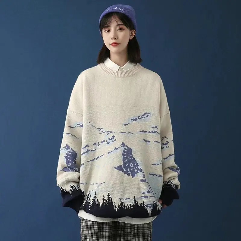 

Autumn sweater women's new 2021 pullover sweater outer wear wool sweater landscape