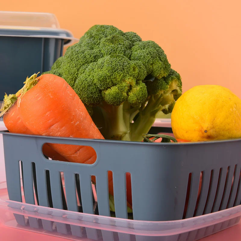 

Double-Layer Drain Basket Lid Refrigerator Crisper Multifunctional Square Large Size Washing Vegetable Basket