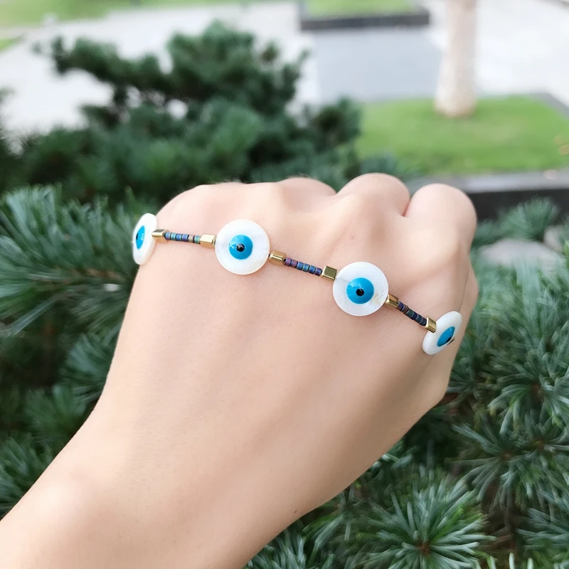 Индейка браслет evil Eye женский Бохо голубой глаз окрашенные Pursera романтическое стекло кристалл ювелирные изделия натуральный камень MIYUKI бусины браслет