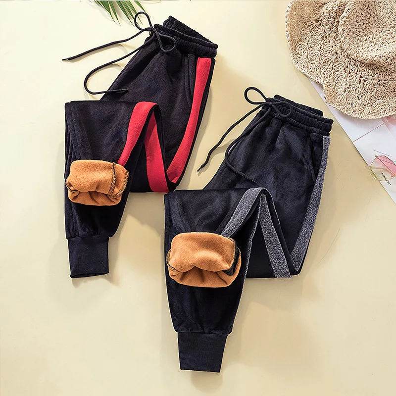 Размера плюс 4Xl из плотного флиса брюки для бега женские хлопковые Осенняя