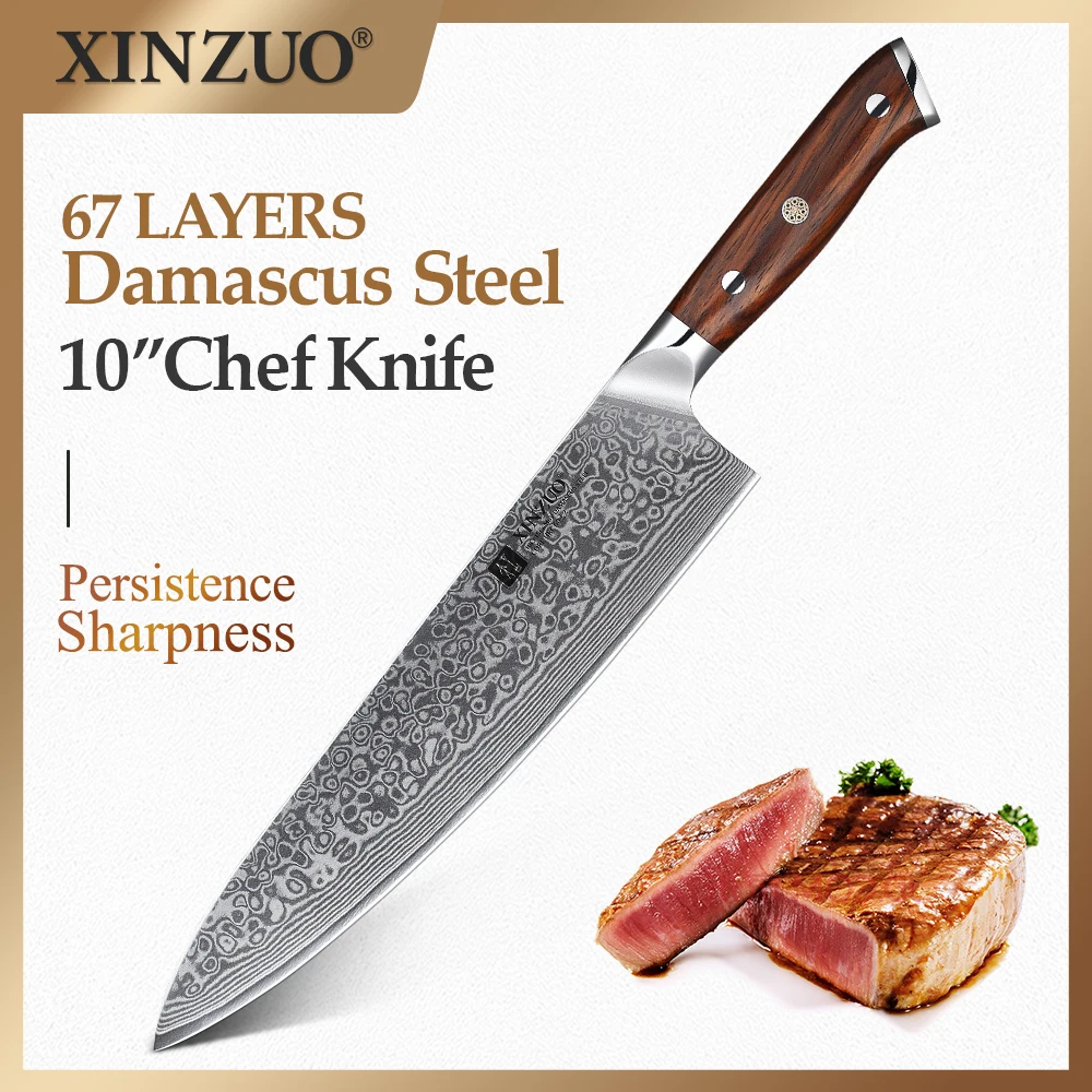 Нож шеф повара XINZUO японские кухонные ножи из дамасской стали 10 дюймов
