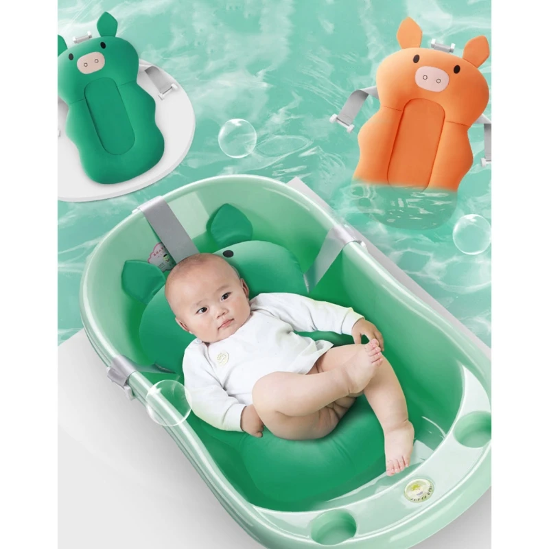 Cute Cartoon Shape Baby Shower Pad Pillow Nonslip Soft Infant Bath Mat Comfy Pig Cushion for Newborns Toddlers