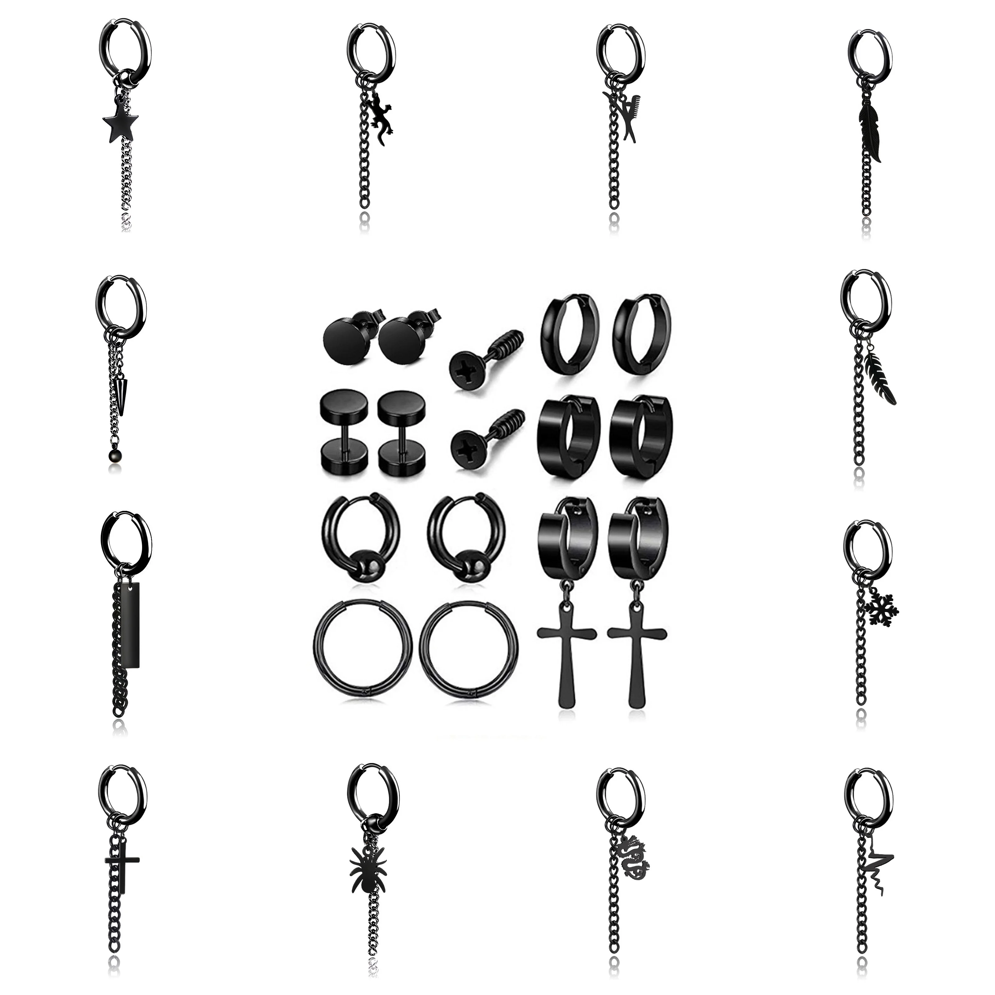 

1 Pc Punk Black Multiple Styles Stainless/Titanium Steel Stud Earrings For Men and Women Gothic Street Pop Hip Hop Ear Jewelry