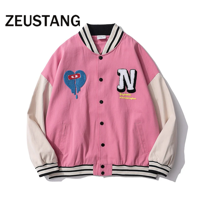 Zeustang Harajuku уличная одежда бейсбольные модные куртки с Вышивкой Букв пальто