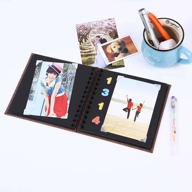 

6-inch Linen Cloth Surface Sticky Camera Photo Album DIY Kraft Paper Black Cardboard Handmade Kids Photo Albums Birthday Gifs