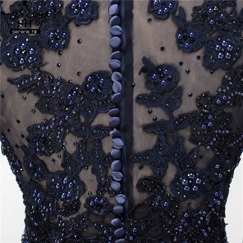 Темно-синие вечерние платья из тюля с длинными рукавами и русалочкой элегантное