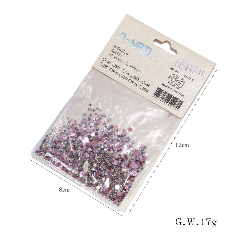 

3D Mix-color AB Nail Art Rhinestones 1440 pcs (Factory Pack) Crystal AB ( 8 Colors ) SS3-SS20 Flat Back Mix-Size Nail Crystals