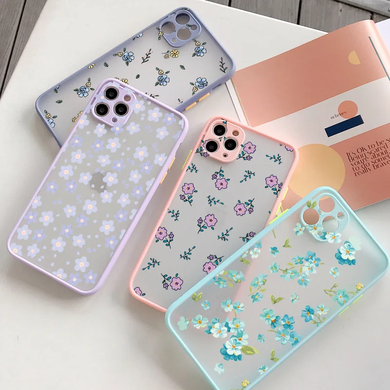 

Korea Style Cute Floral Phone Case for iphone 12 11 13 Pro Max X XS MAX XR 6s 7 8 Plus SE 2020 Hard Matte Flower Back Cover