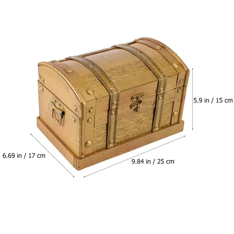 Retro Wooden Pirate Treasure Chest Box Jewelry Storage Organizer Trinket Keepsake Treasure Case Decor Without Lock Size S images - 6