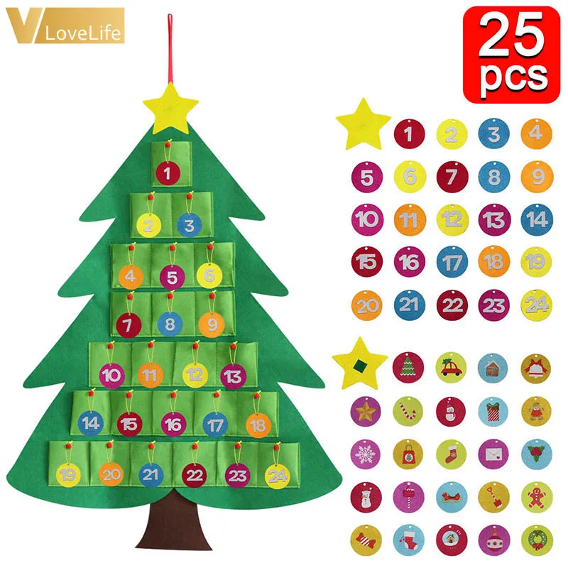 

Christmas Decoration Kids DIY Felt Christmas Tree with calendar Ornaments Children New Year Gifts Xmas 2020 Door Wall Hanging