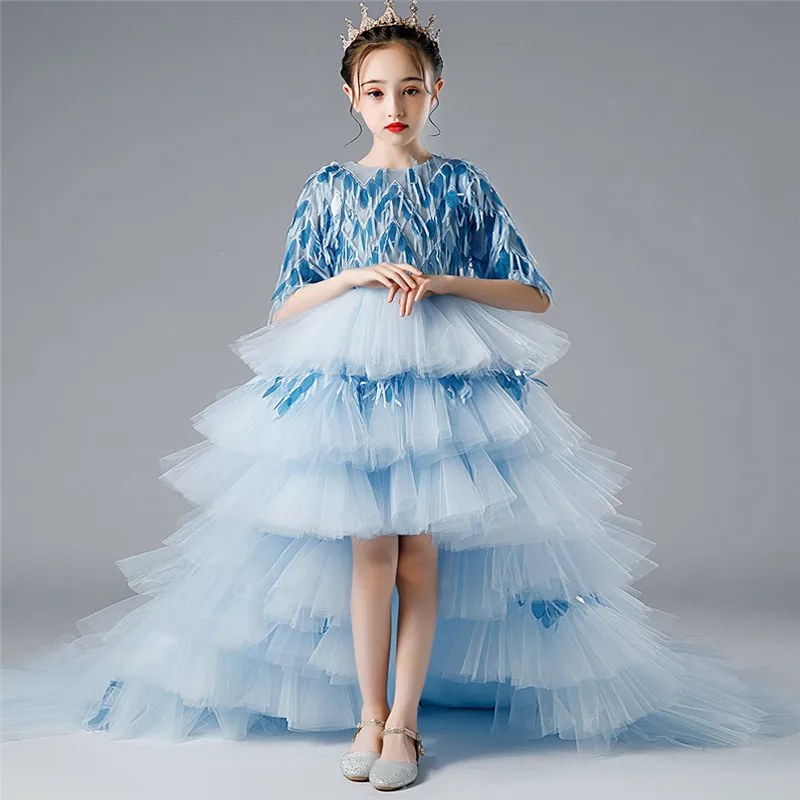 

2022 Summer Spring Luxury New Children Model Show Catwalk First Communication Dress Kids Girls Fashion Piano Costumes Host Dress
