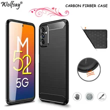 Carbon Fiber Cover For Samsung Galaxy M52 5G Case Bumper Rubber Silicon Case For Samsung M52 5G Case For Samsung M52 M32 M22 M12