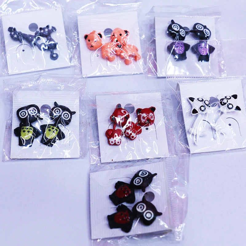 

Free Shipping Stock Dealing Factory Directly Wholesale Cheap Alloy Cartoon Animal Colorful Spray Paint Earring 12pairs Random