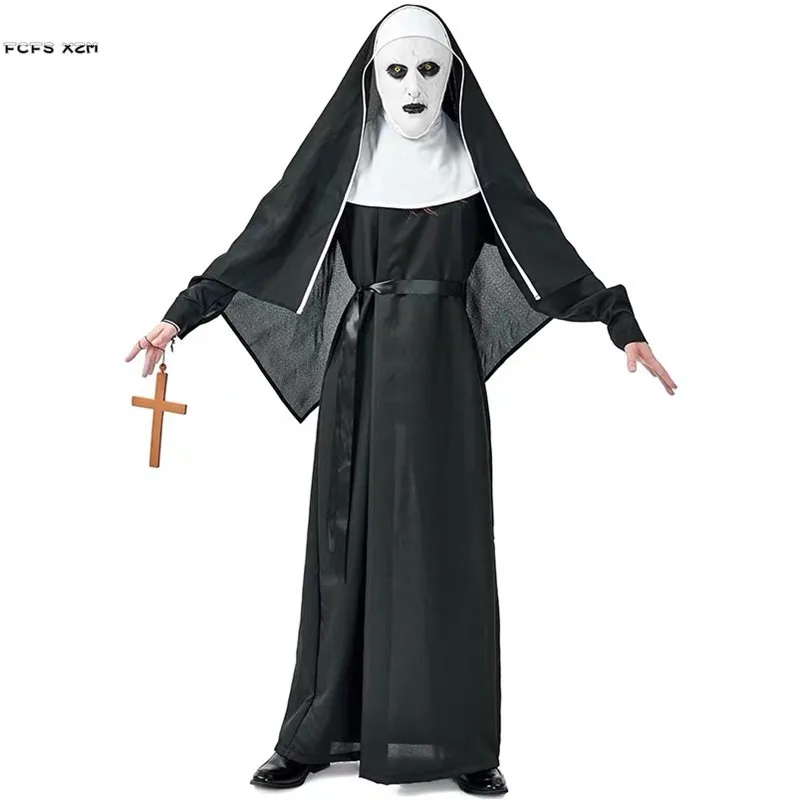

S-XL Unisex Adult Priest Nun Cosplay Halloween Zombie Walking dead Scary Costumes Purim Carnival Nightclub Role play party dress