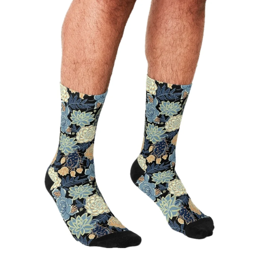 

2021 Men Socks harajuku Black Cats & Coffee on Teal Socks Printed Happy hip hop Novelty Skateboard Crew Casual Crazy Socks