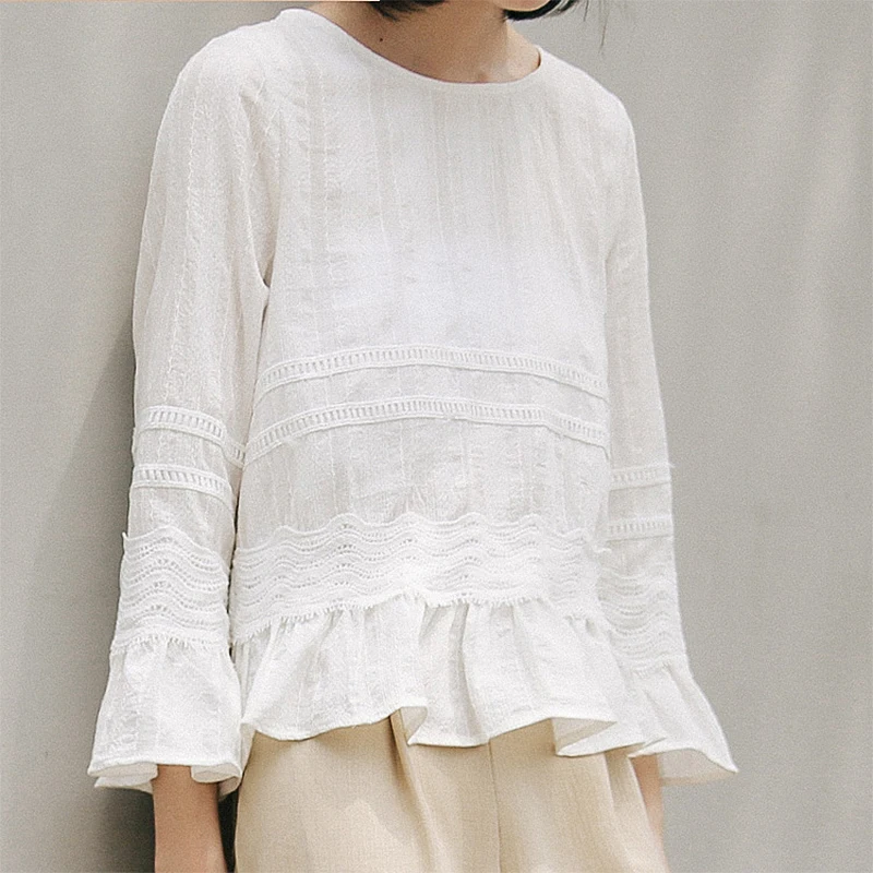 

BETHQUENOY Blusas Camisas Mujer Cotton Shirts Women Chemise Femme Vintage O-Neck Blouses Woman Clothing 2021 Autumn Ladies Tops