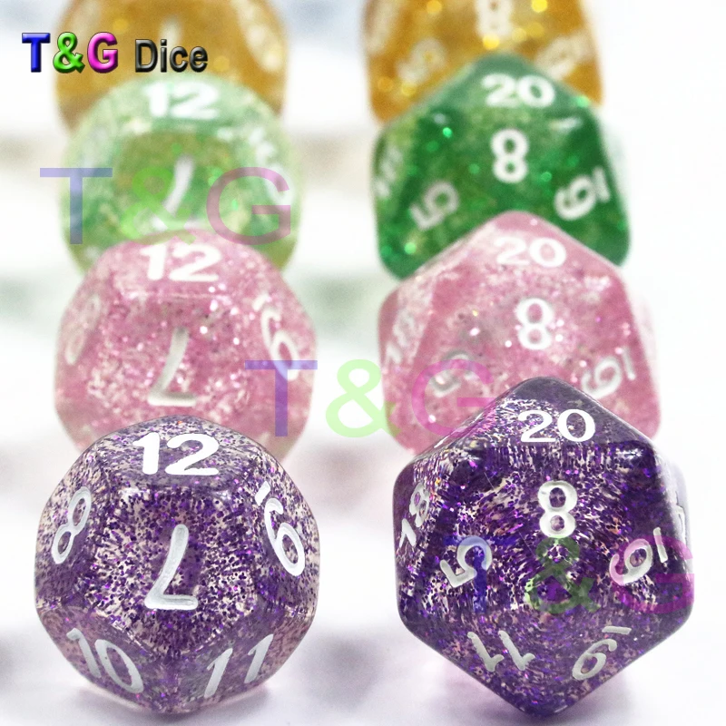 Оптовая продажа 7 шт./лот набор сверкающих кубиков D4 d6 d8 d10 % d12 d20 для настольной