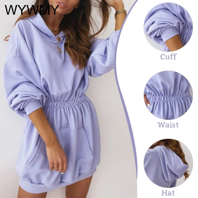 Однотонные толстовки WYWMY женское платье свитшоты с длинным рукавом уличная