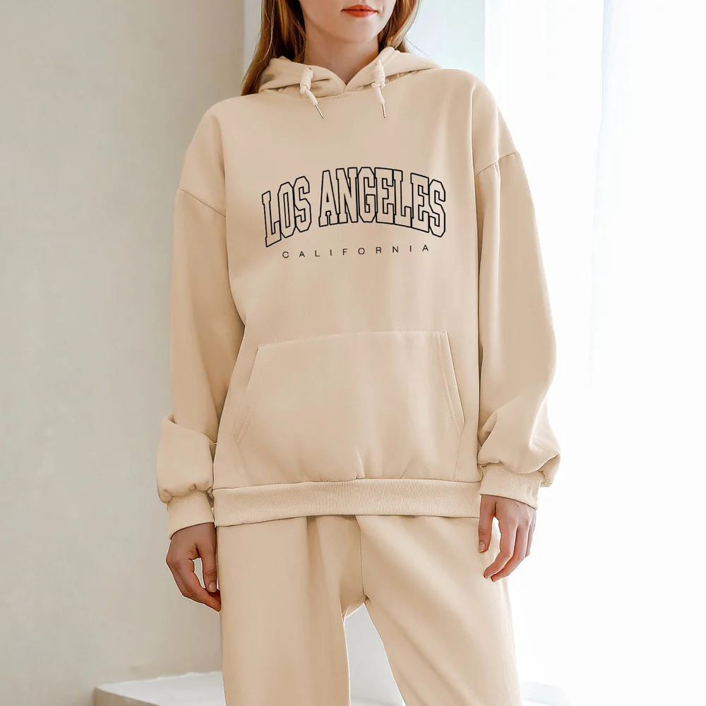 

Fashion Slogan Graphic Los Angeles Print Streetwear Oversized Letter Hoodie Cotton Sweatshirt with Pocket Winter Clothes Women