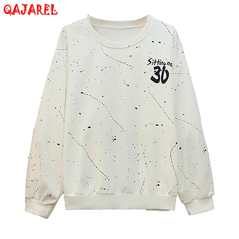 

Черный вязаный Свободный пуловер с длинным рукавом, топ на осень и зиму, белые корейские модные повседневные толстовки с принтом, 2022, женски...