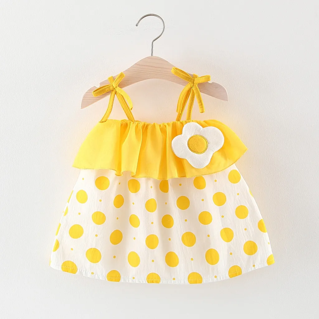 Детское платье в горошек с оборками на бретельках принцессы принтом Одежда для