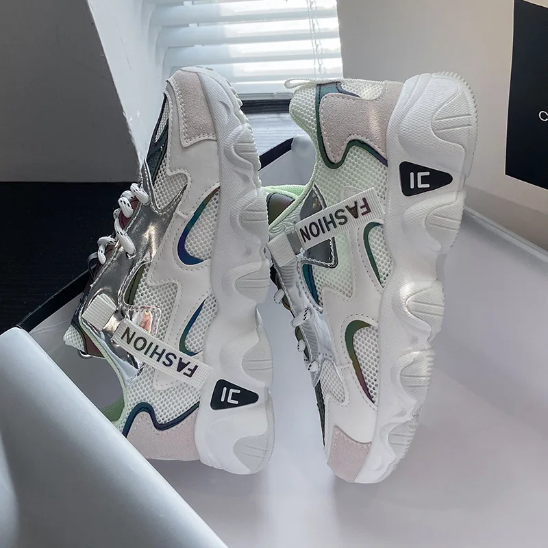 

Chunky Sneakers Breathable Women Shoes Woman Summer New Lace Up Air Mesh Casual Shoes Female Student Thick Bottom Platform Shoes