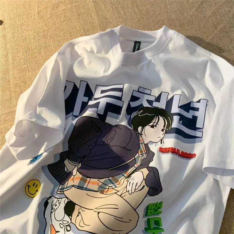 

Женские футболки Harajuku, уличная Свободная Женская футболка с мультяшным принтом и коротким рукавом, одежда, топы, женские футболки