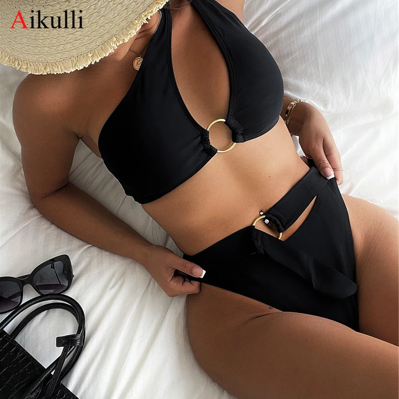 

High Waist Bikini Set Swimsuits Sexy Women One Shoulder Bikinis Swimwear 2021 Summer New Irregular Two-piece Swim Bathing Suits