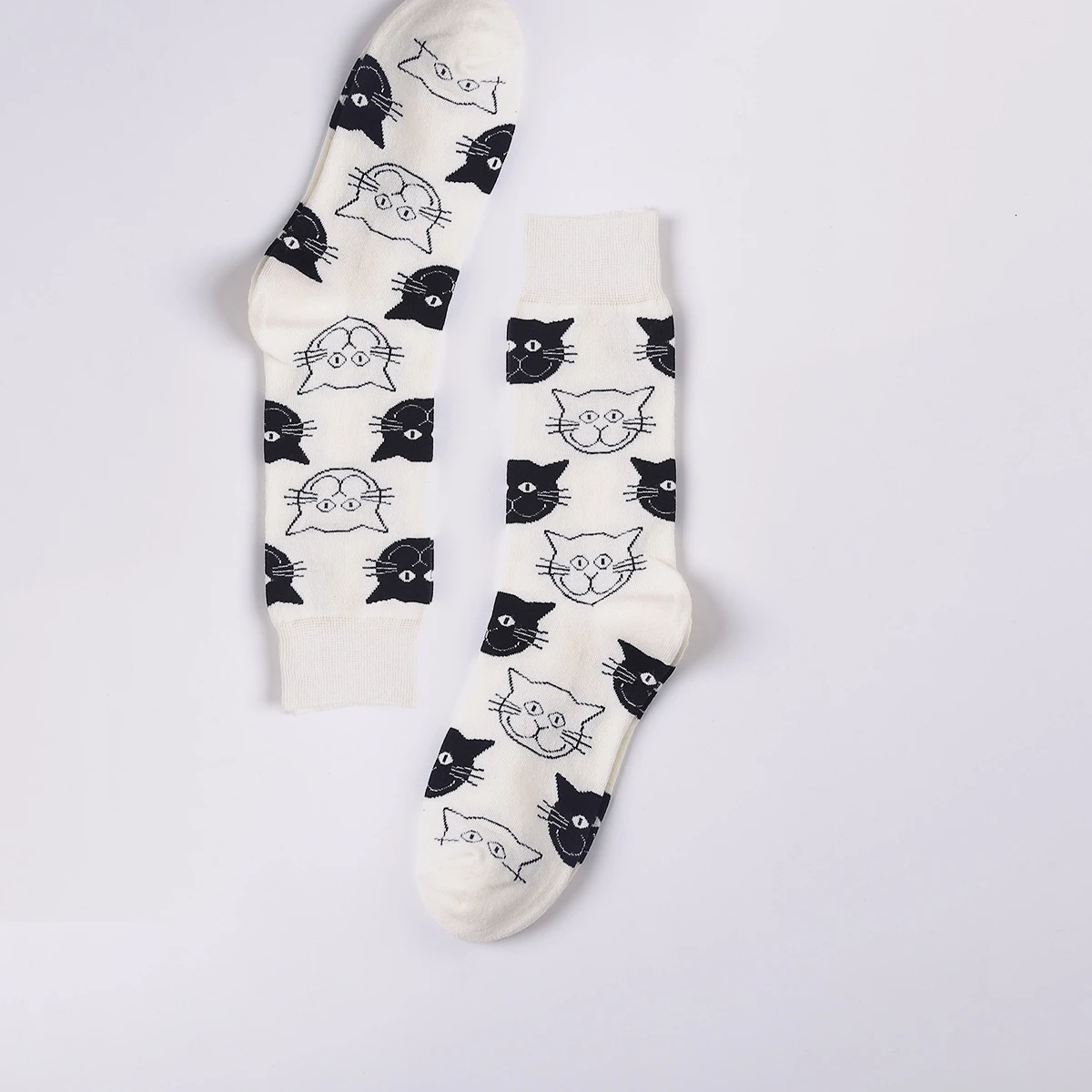 white cat PEONFLY Harajuku Стиль Для мужчин носки черный, белый цвет клетка, горошек и рисунком кошки, счастливые носки Новые в стиле «хип-хоп» из чесаного хлопка, раздел-носки для детей - Цвет: white cat