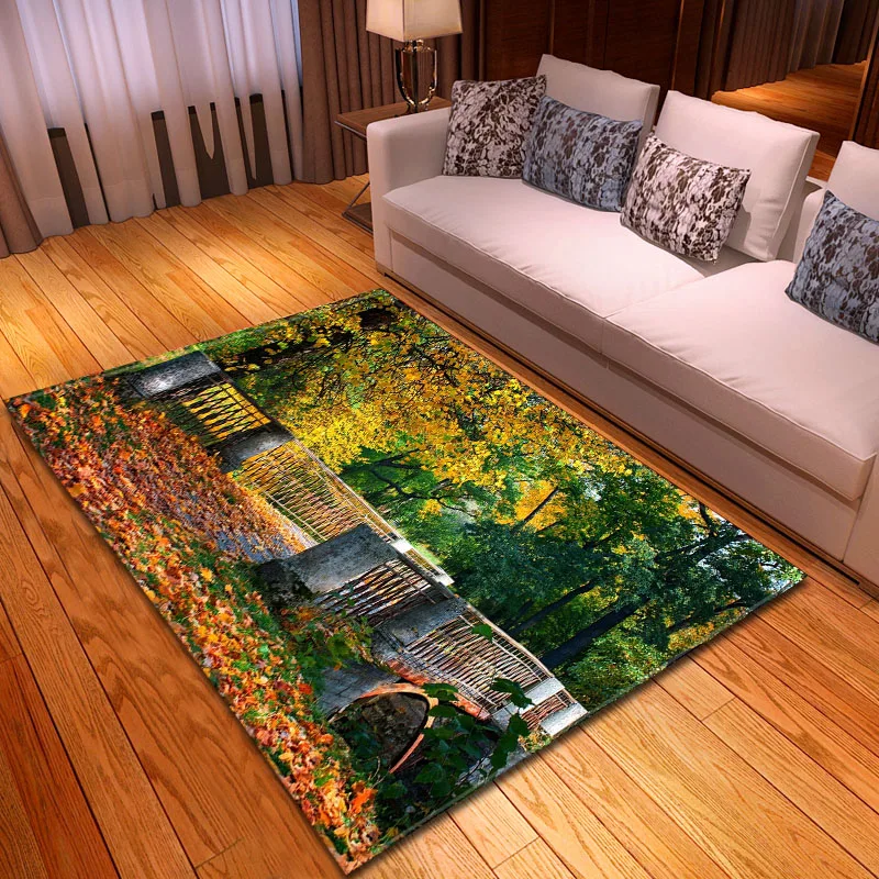 

3D Landscape Printed Carpet Dining Room Area Rugs Flannel Memory Foam Bedroom Sofa Parlor Carpets for Living Room Modern