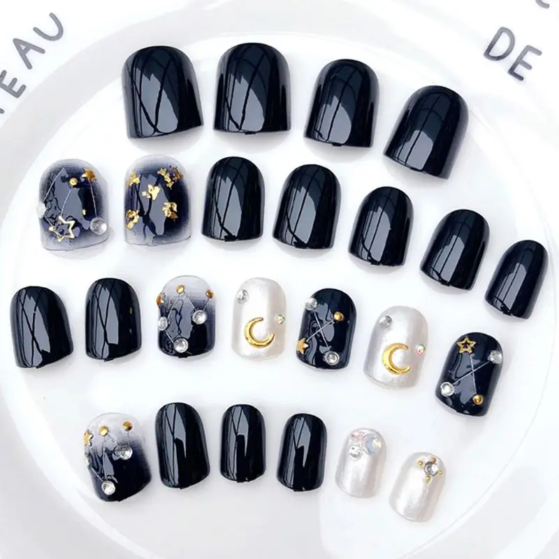 24 шт. накладные ногти короткий дизайн полное покрытие искусственные Q1QD|Стикеры и