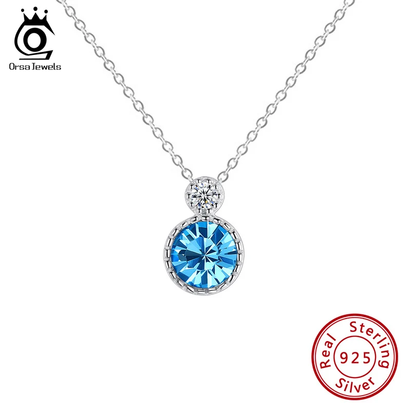 

ORSA JEWELS Crystal Pendant Necklace For Women 4 Color 925 Sterling Silver Cute Necklaces Female Jewelry Necklace Gifts SWN04